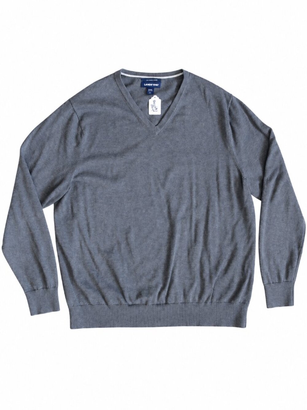 Lands' End Fine Gauge Supima Cotton V-Neck Sweater Charcoal Heather | XXL/50-52